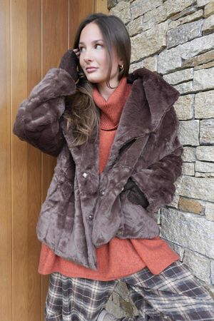 Finnick Luxury Faux Fur Waterfall Jacket Chocolate